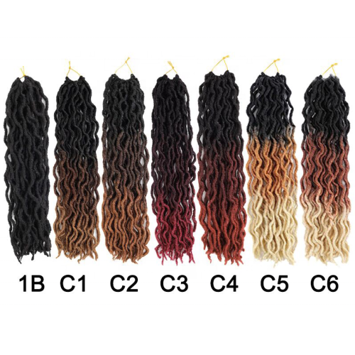 Wavy Gypsy Locs Ombre Crochet Hair 18" Goddess Locs Fiber Faux Locs African Roots Dreadlock Synthetic Braiding Hair Extensions